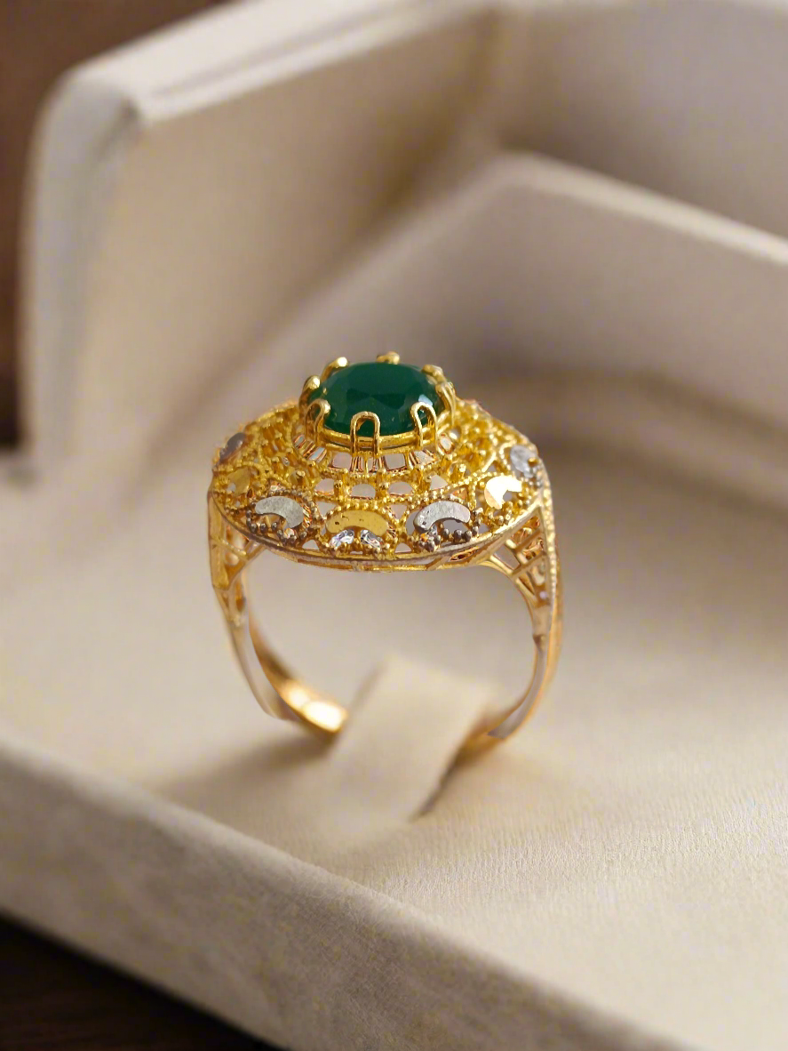 Gold Plated Designer Ring with Green Stone