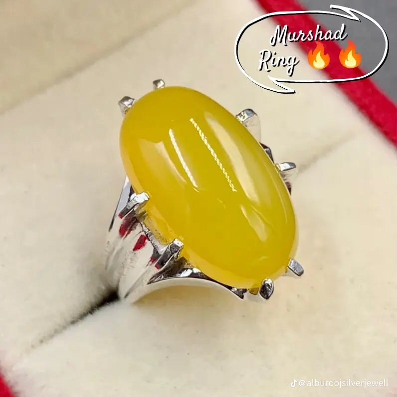 Murshad Yellow Aqeeq Ring ā Premium Handmade Silver Ring