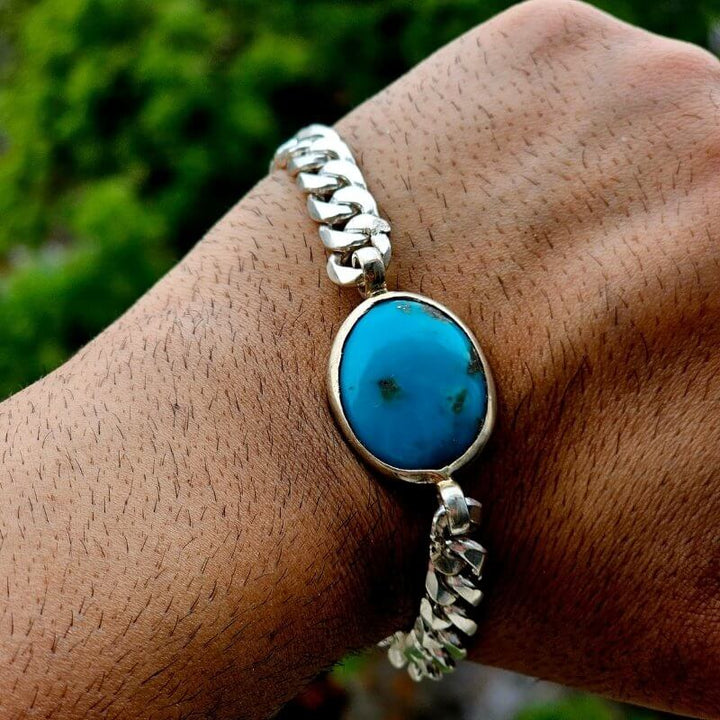 Handcrafted Sterling Silver Bracelet with Natural Turquoise Gemstone (Customizeable)