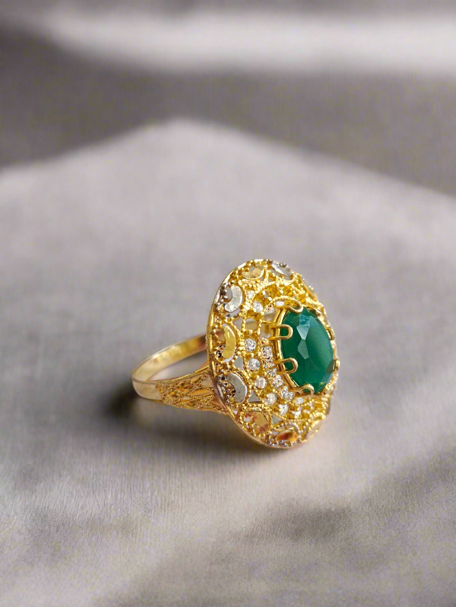 Gold Plated Designer Ring with Green Stone