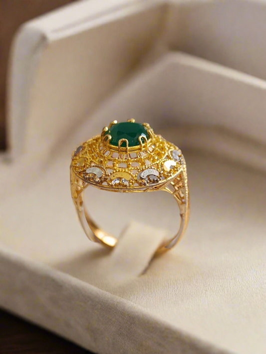 Gold Plated Designer Ring with Green Stone