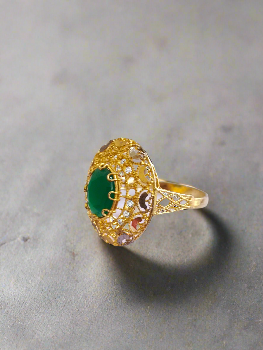 Gold Plated Designer Ring with Green Stone