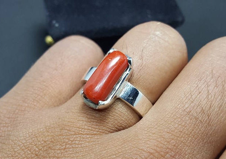 Handcrafted Silver Ring with Marjan (Red Coral) Stone"