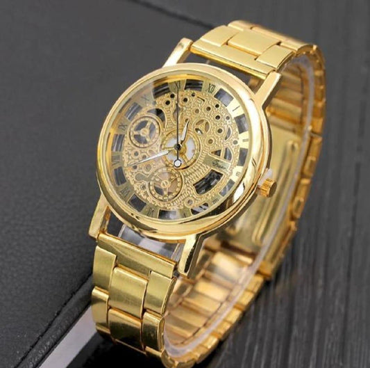 Luxury Gold Skeleton Mechanical Wrist Watch – Men's Automatic Analog Timepiece