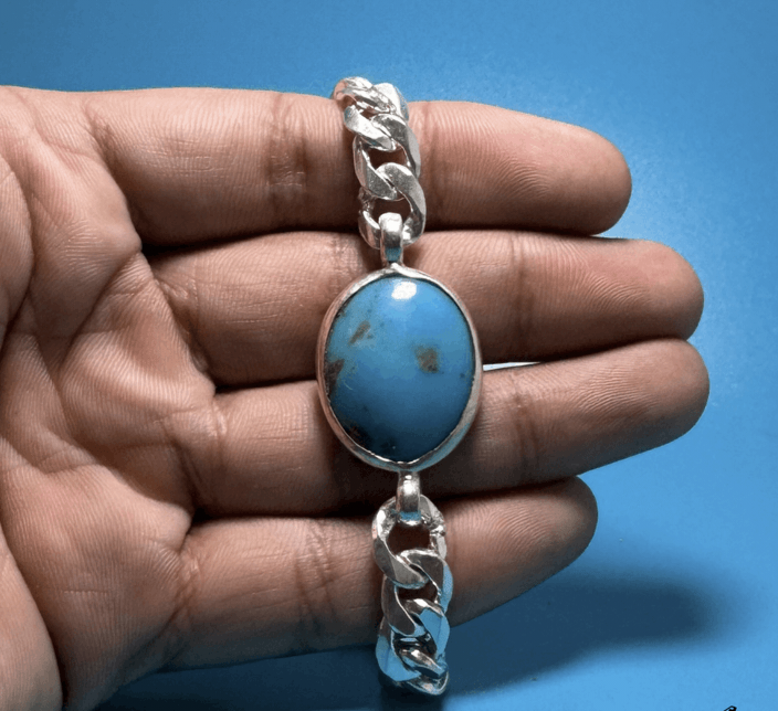 Handcrafted Sterling Silver Bracelet with Natural Turquoise Gemstone (Customizeable)