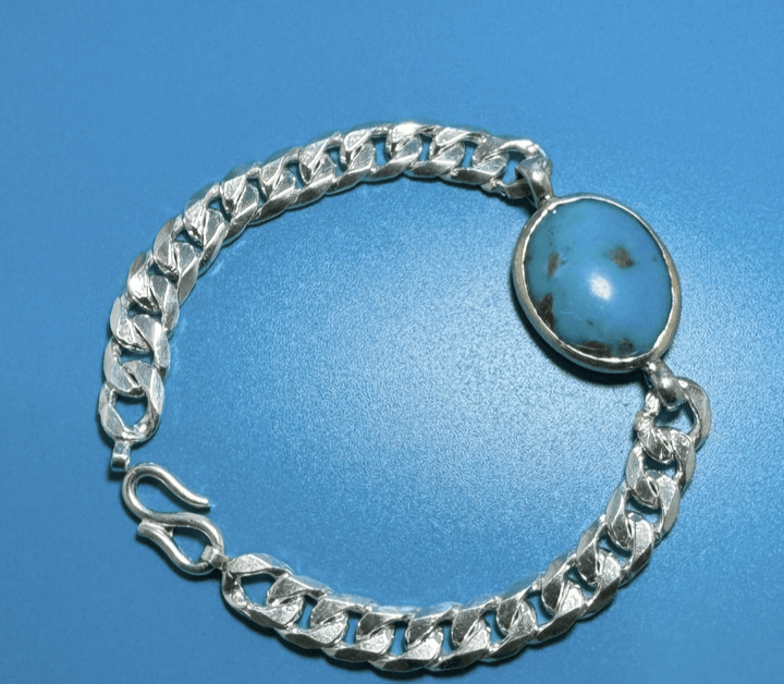 Handcrafted Sterling Silver Bracelet with Natural Turquoise Gemstone (Customizeable)