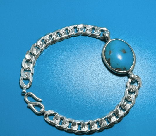 Handcrafted Sterling Silver Bracelet with Natural Turquoise Gemstone (Customizeable)