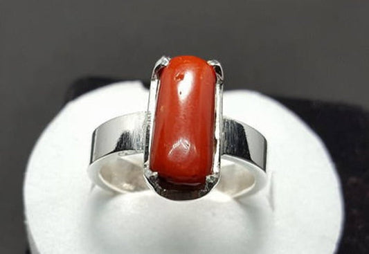 Handcrafted Silver Ring with Marjan (Red Coral) Stone"