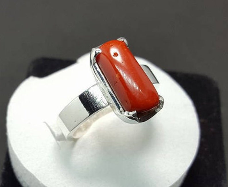 Handcrafted Silver Ring with Marjan (Red Coral) Stone"