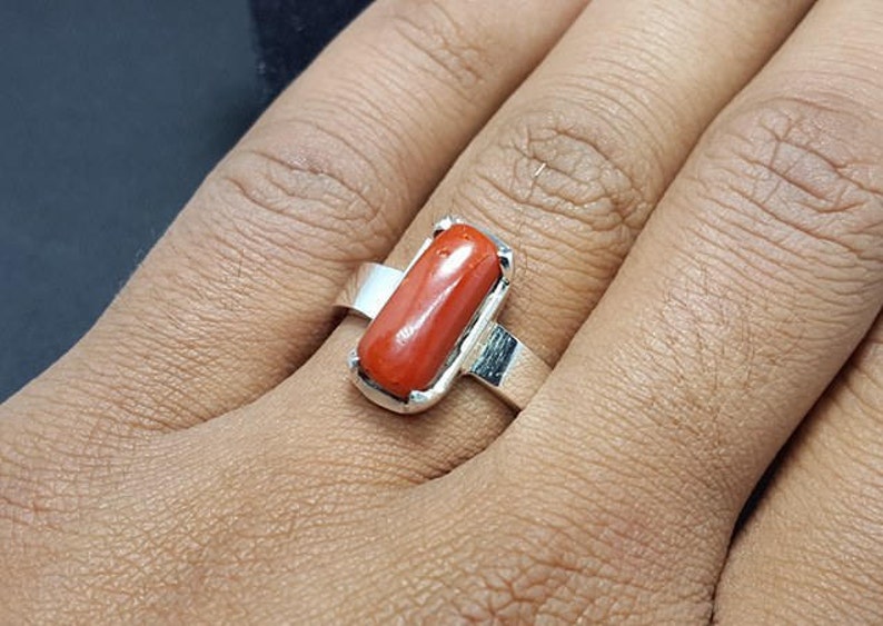 Handcrafted Silver Ring with Marjan (Red Coral) Stone"
