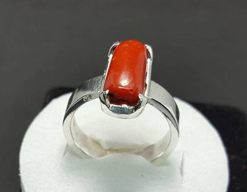 Handcrafted Silver Ring with Marjan (Red Coral) Stone"
