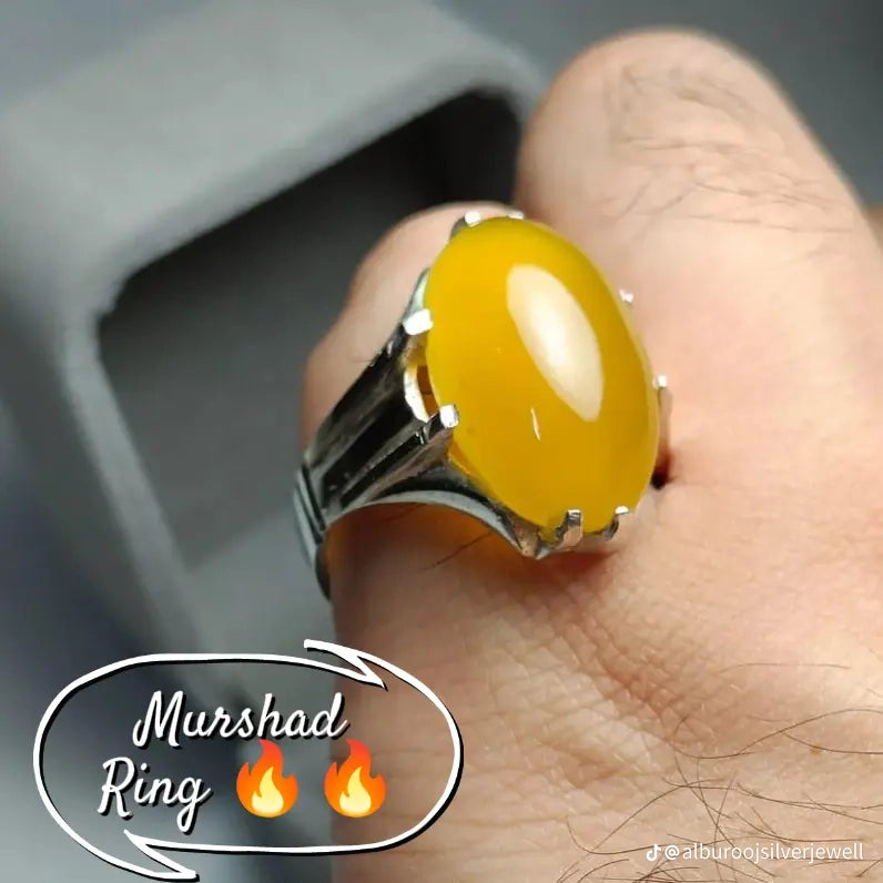 Murshad Yellow Aqeeq Ring – Premium Handmade Silver Ring