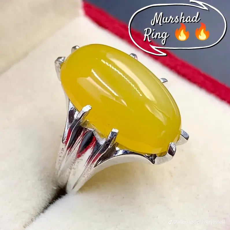 Murshad Yellow Aqeeq Ring – Premium Handmade Silver Ring