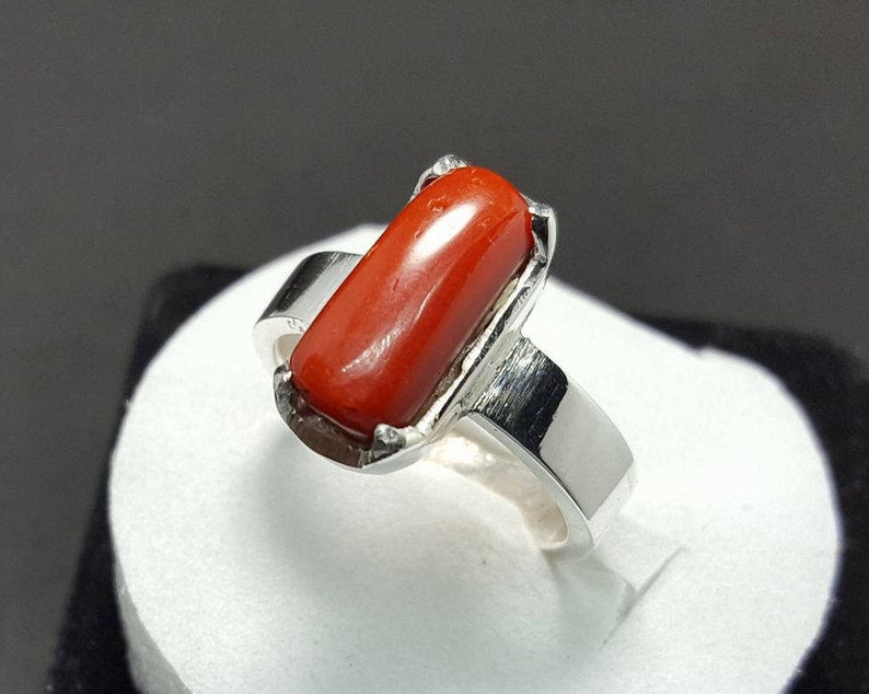 Handcrafted Silver Ring with Marjan (Red Coral) Stone"