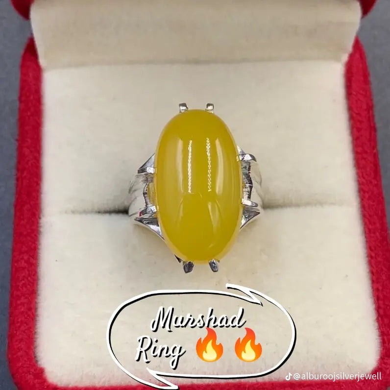 Murshad Yellow Aqeeq Ring – Premium Handmade Silver Ring
