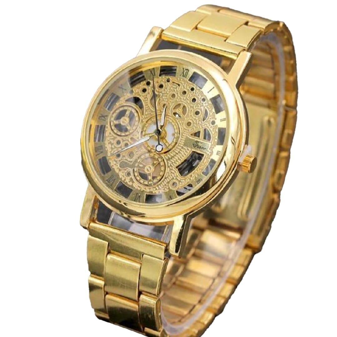 Luxury Gold Skeleton Mechanical Wrist Watch – Men's Automatic Analog Timepiece